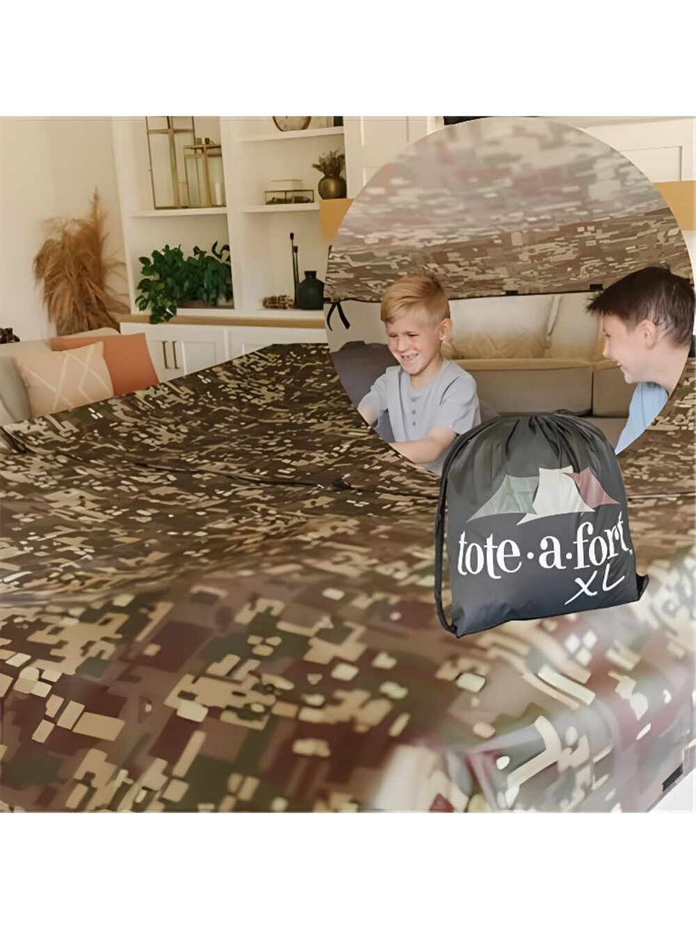 Camo XL Blanket Fort Building Kit for Kids, 4 Blanket toy